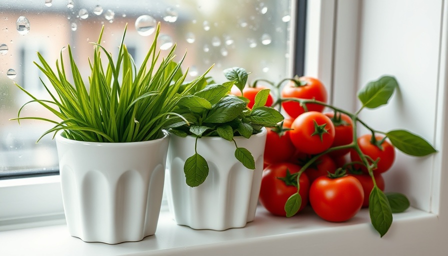 Container gardening with shallow root plants on a rainy windowsill.