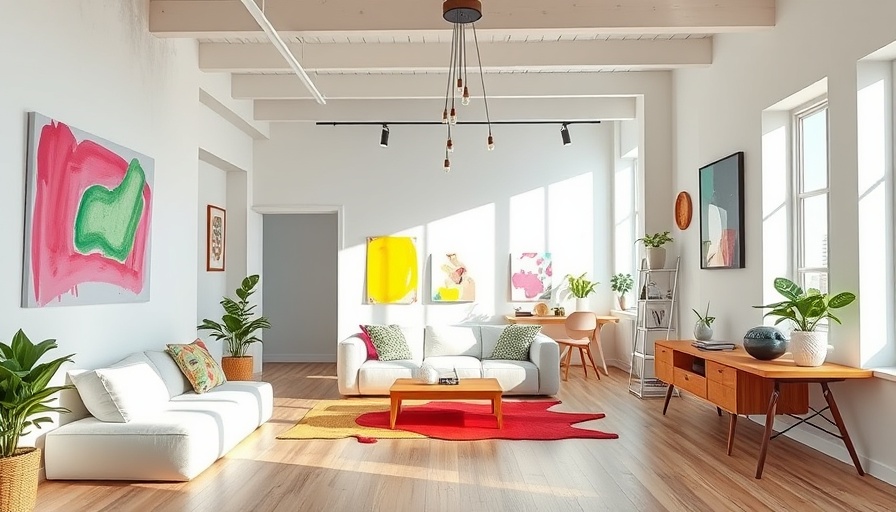 Vibrant modern apartment interior with bright colors in apartment design.