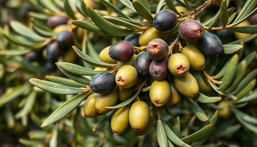 Ripe green and purple olives on a branch; how to make oil-cured olives.