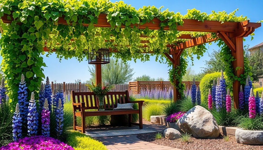 Global landscaping ideas for backyards featuring a pergola with lush greenery.