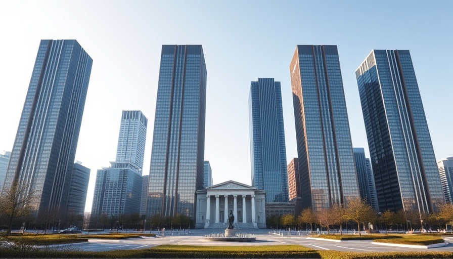 Tall office towers representing NLRB Amazon lawsuit labor law implications.