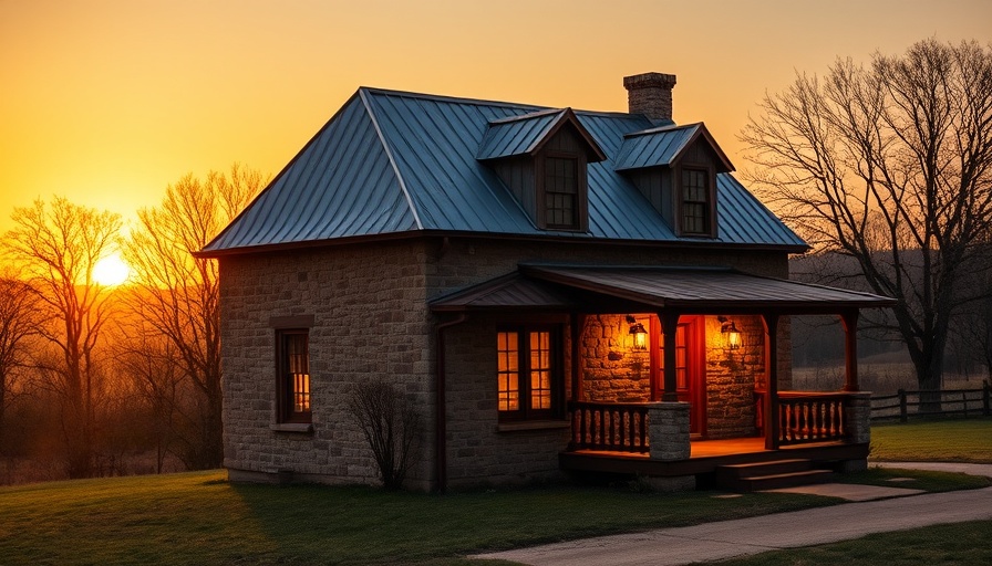 Charming historic house at sunset with bare trees.