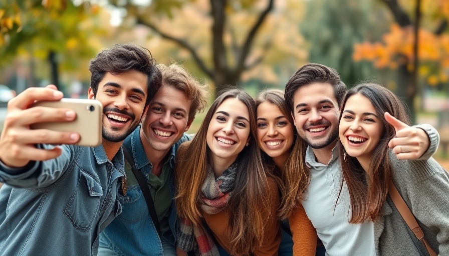 Friends taking a selfie in a park, sunlit and lively.