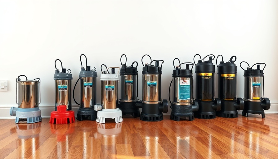 Various sump pumps on wooden floor for best sump pumps for crawl spaces.