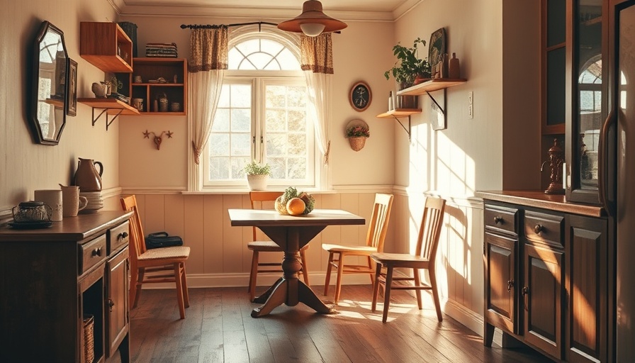 Cozy dining nook with wooden furniture, layered living spaces concept.