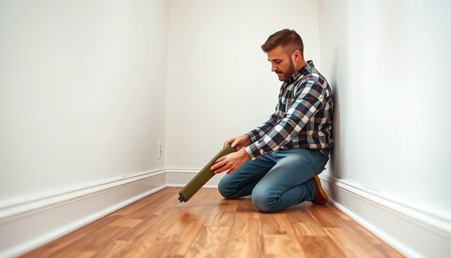 Trim and baseboard adhesive application in progress in a bright room.