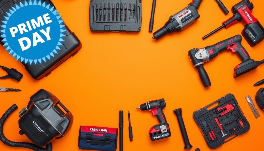 Amazon Prime Day Craftsman Tool Deals featuring assorted tools on orange background.
