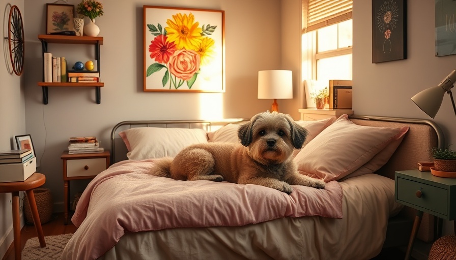 Cozy 250 square foot NYC studio with pastel bedding and dog.
