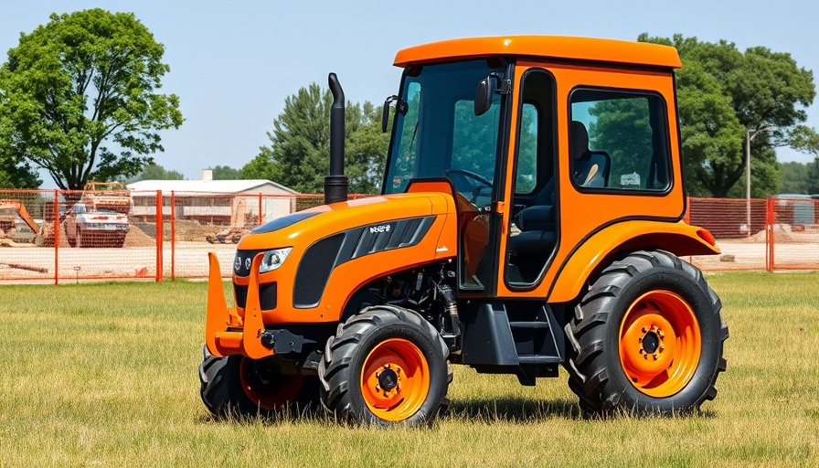 Kubota Grand L70 Compact Tractor Series idle on grassy field.