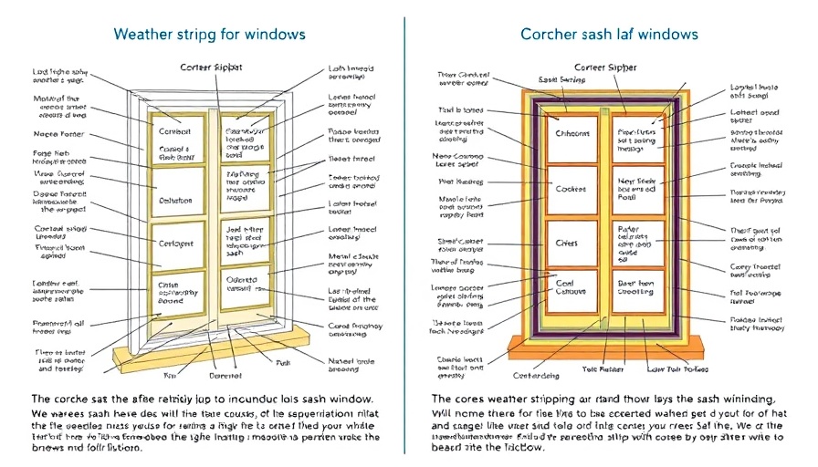 Sash window weather stripping methods comparison illustration.