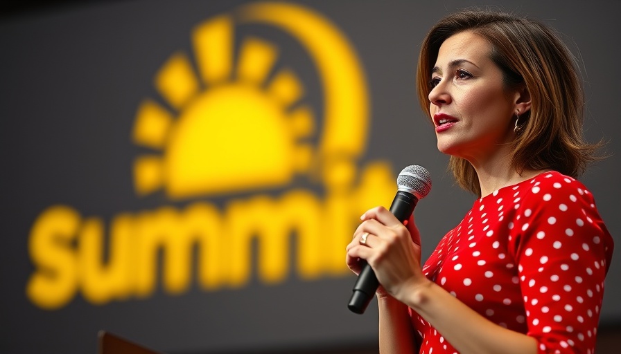 Confident woman speaking about fast-track permits at a summit.