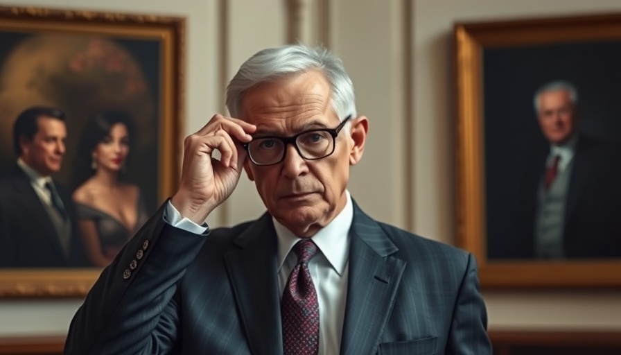 Mature man adjusts glasses in formal setting, linked to AI job cuts discussion.