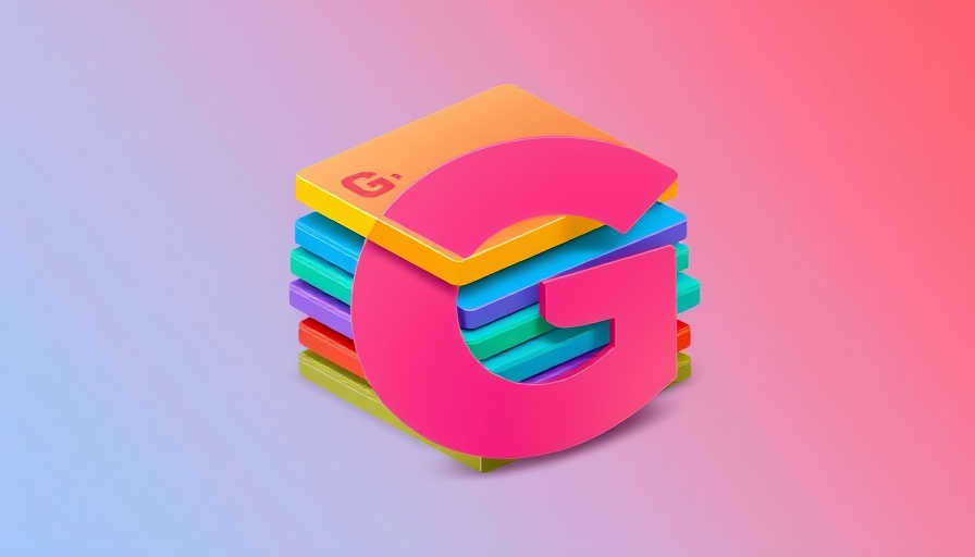 Abstract digital icon with colorful stacked cards.