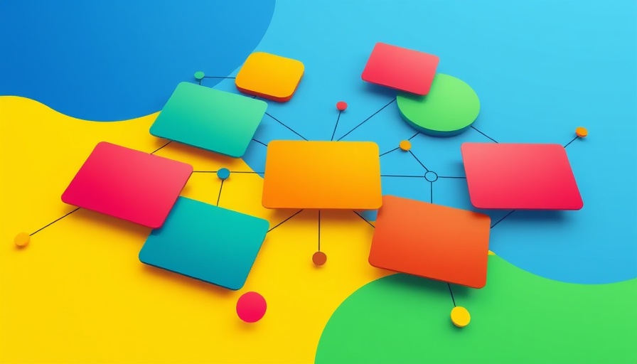Abstract digital illustration of colorful interconnected cards.