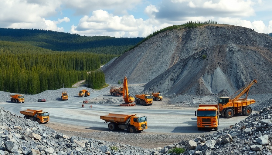 Expansive mining site for critical mineral recoveries with heavy machinery.