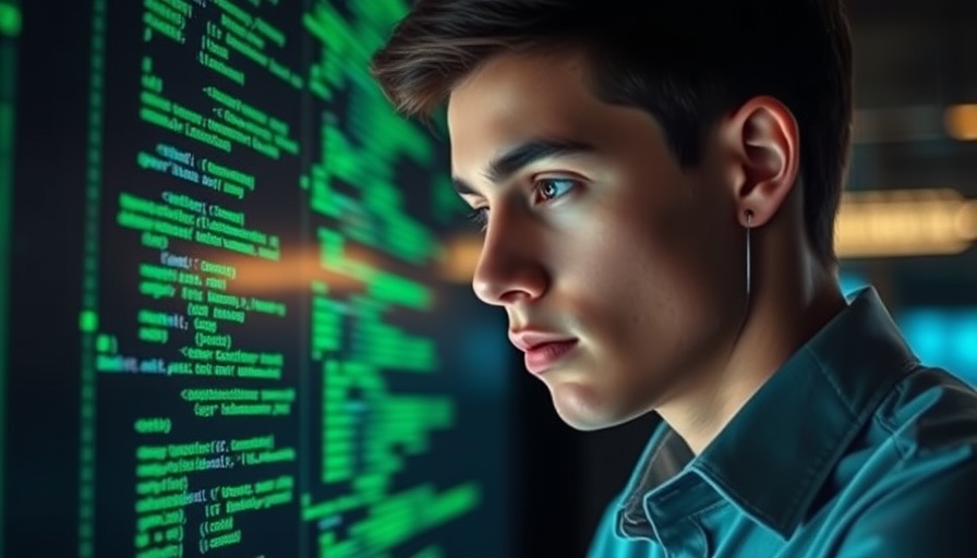 Focused individual with code, highlighting IT training for self-employed.