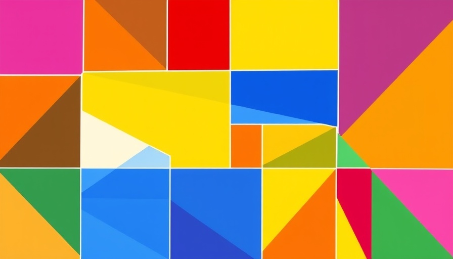 Colorful digital logo collage with abstract shapes.