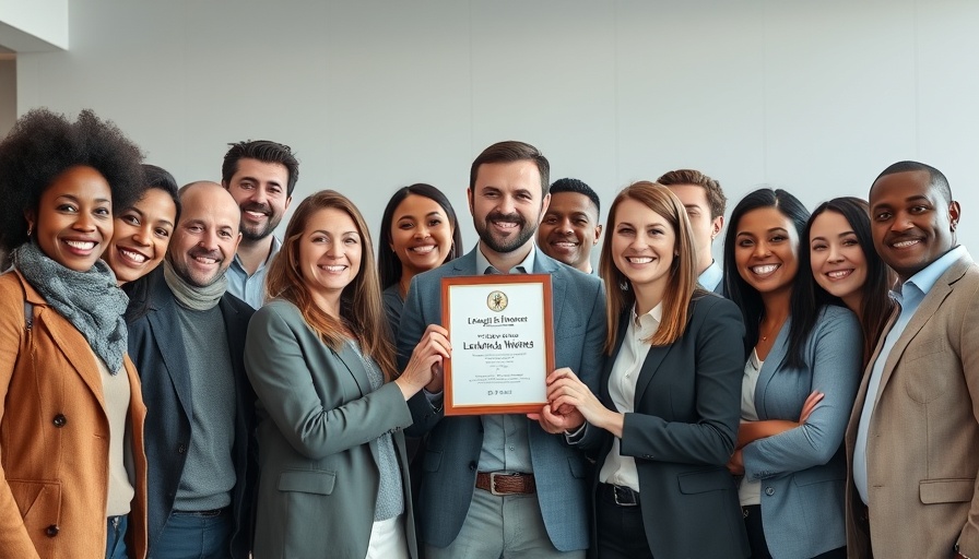Diverse group of professionals celebrating with award for Macassa Mine Immigration Initiative.