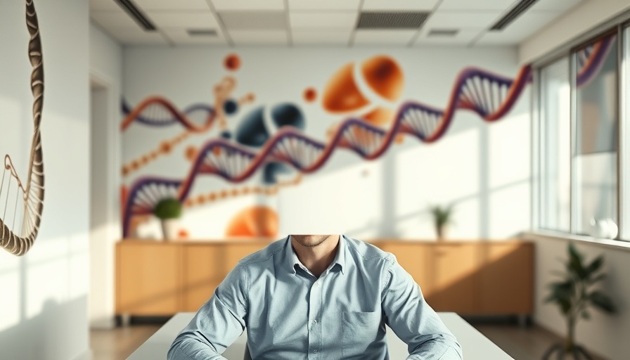 Thoughtful man in modern office with AI-themed mural.