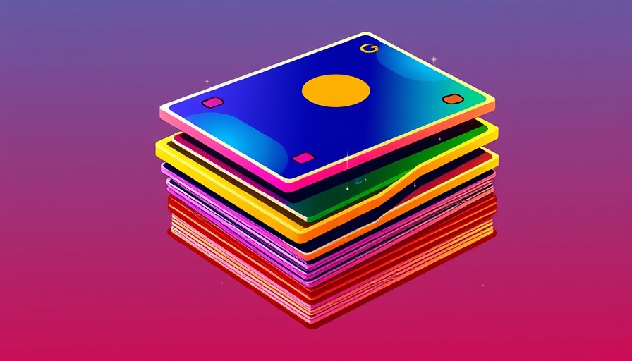 Digital illustration with colorful cards and prominent 'G'.