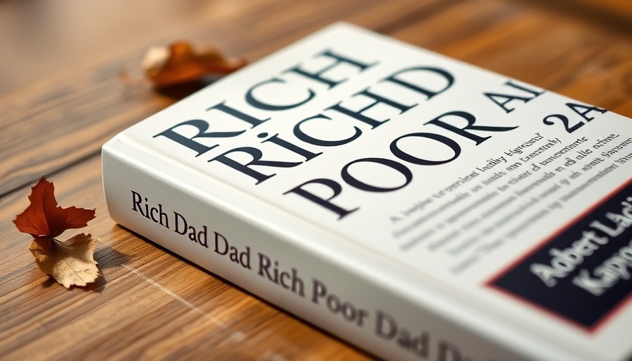 'Rich Dad Poor Dad' book by Robert Kiyosaki on a wooden table.