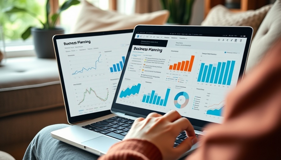 Entrepreneur using AI-powered planning tools on a laptop.