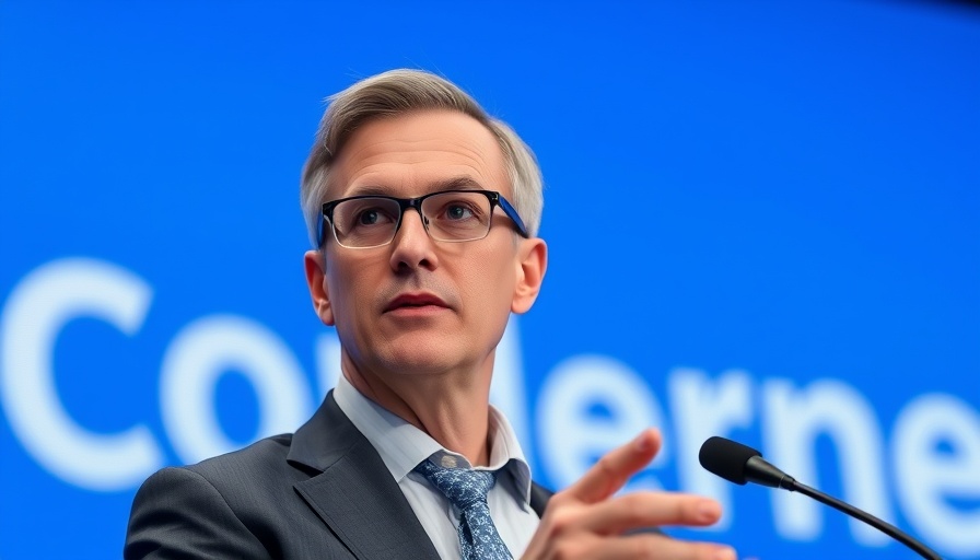 Man at conference discussing AI job losses.