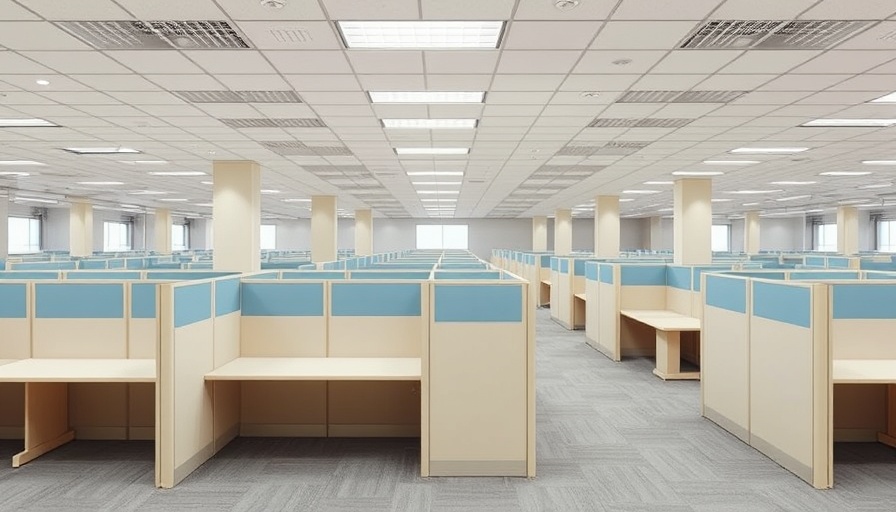 Empty office cubicles symbolizing AI job cuts in a modern workspace.