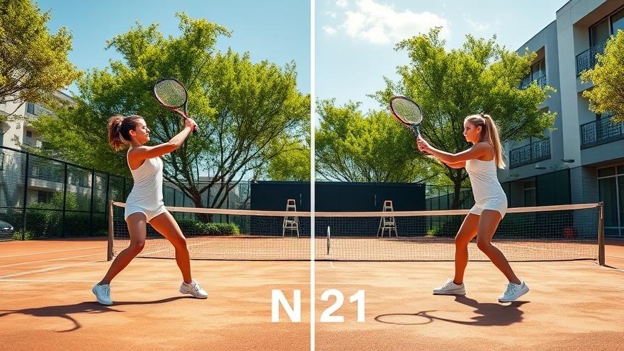 Women improving tennis serve techniques in dynamic split-frame on clay court.