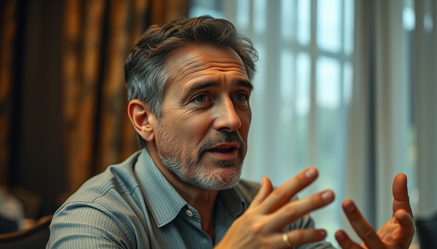 Man speaking animatedly at a dinner table indoor setting