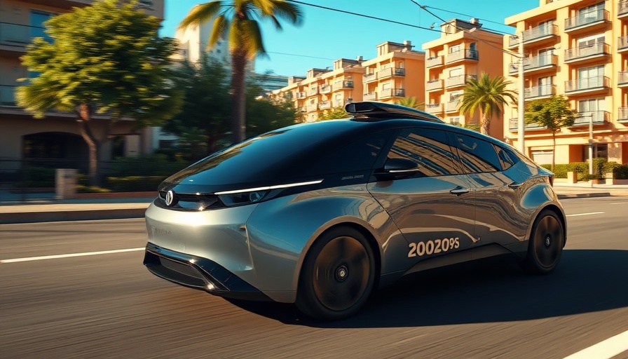 Driverless car showcasing hidden features on city street.