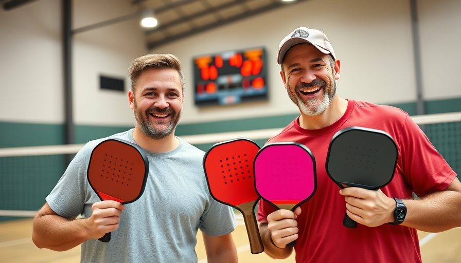 Two men playing pickleball indoors in Austin with paddles.