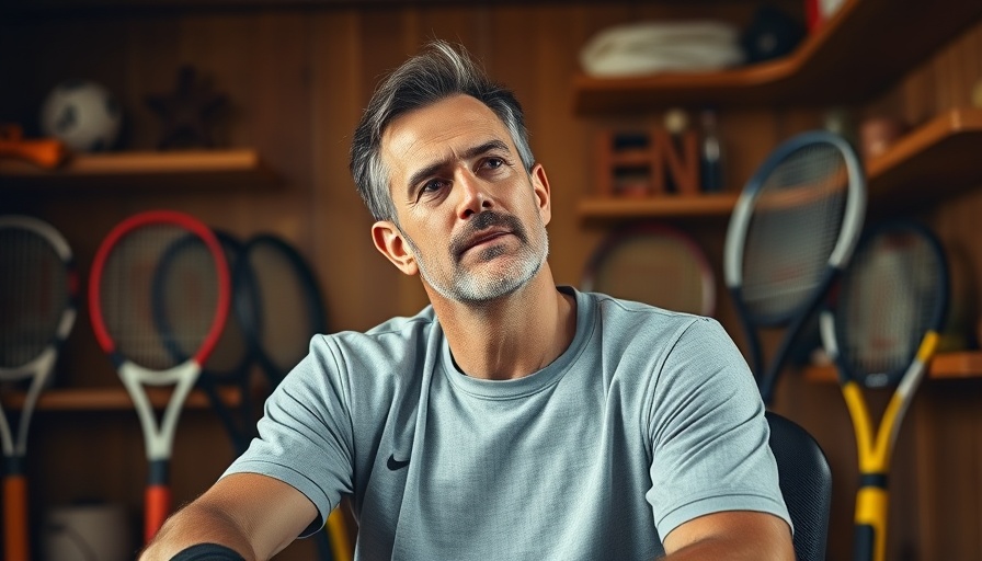 Mature tennis player in a sports room making quick decisions.