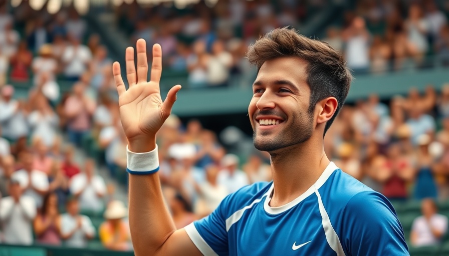 Novak Djokovic at US Open waving to crowd, wearing blue and white.