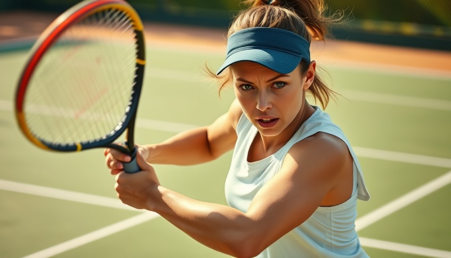 Learn how to get on top of the ball in tennis, vibrant action image.