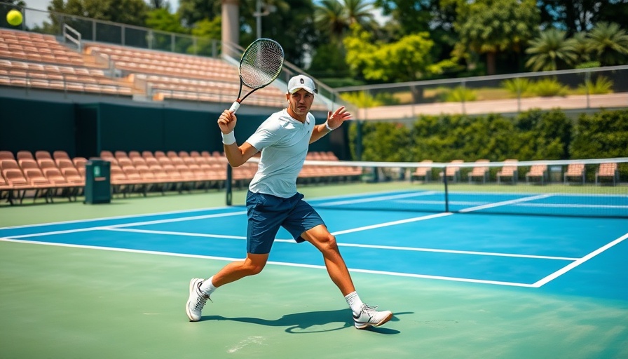 Tennis player winning shots on vibrant blue court, don't change a winning team.