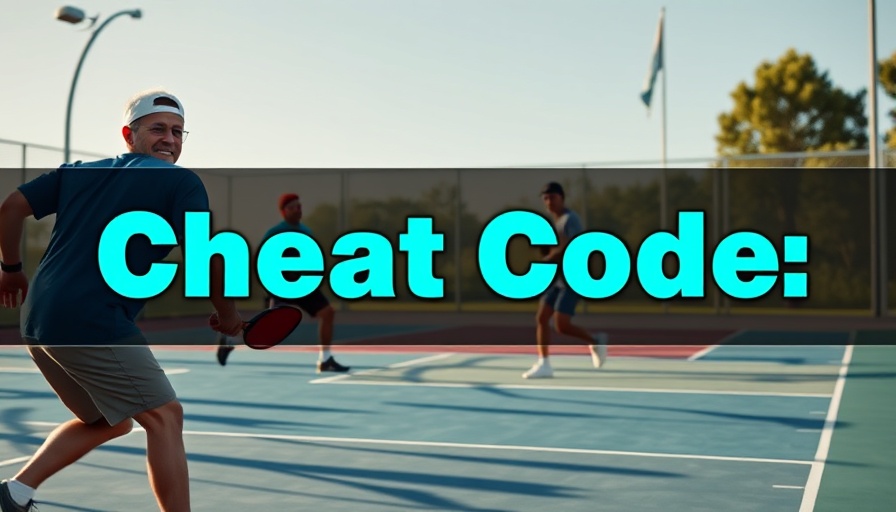 Energetic pickleball match with 'Cheat Code' overlay.