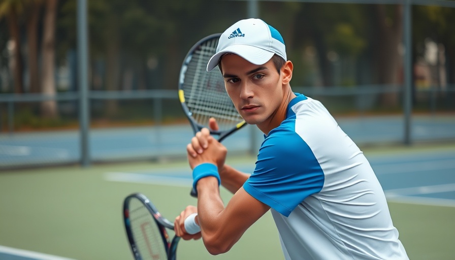 Focused tennis player ready to return a shot on the court.