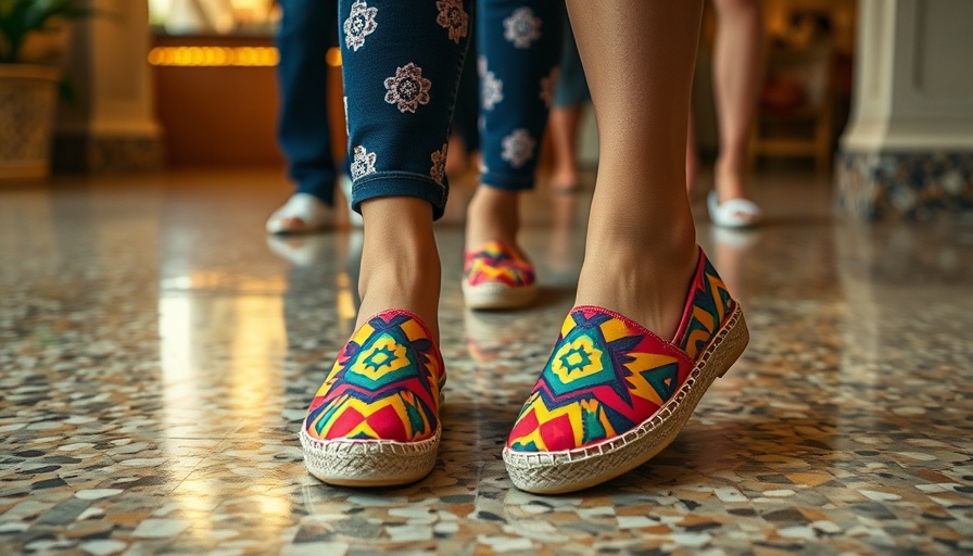Colorful espadrilles display Texas fashion collaborations.