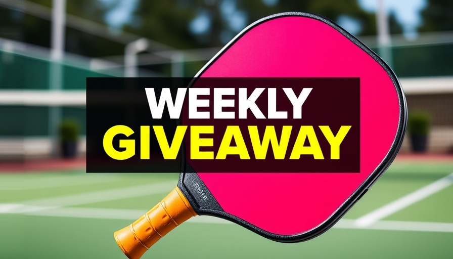 Pickleball paddle with text for weekly giveaway in Austin.