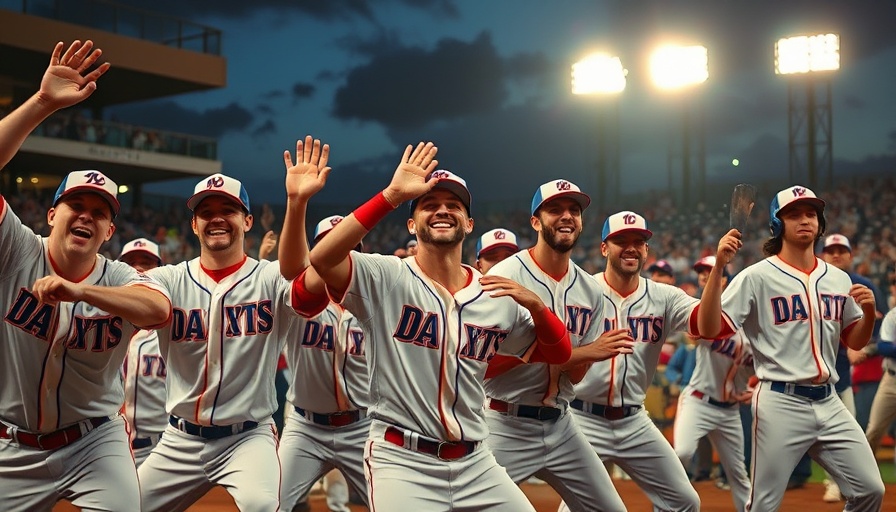 Community dance in Texas with baseball players showing lively expressions.