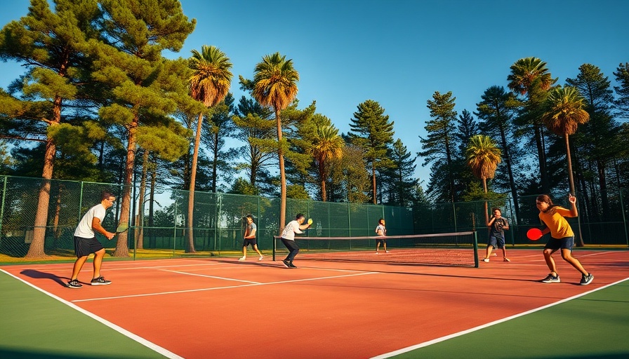 Pickleball game in progress on a vibrant court with spectators.