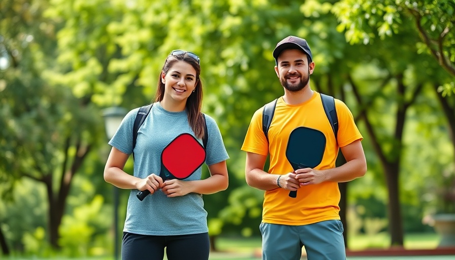 Young duo in park holding pickleball paddles outdoors.