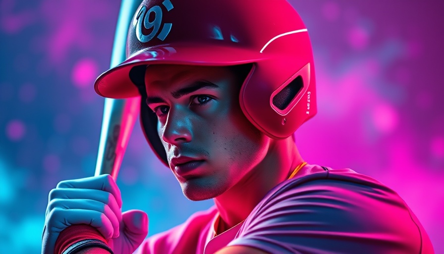 Cosmic baseball player in neon gear, vivid colors, galaxy theme.