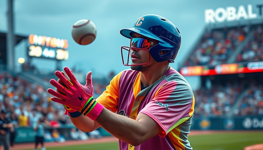 Vibrantly dressed player in cosmic baseball gear.