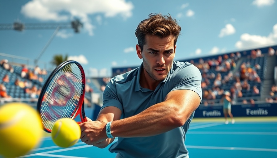 Dynamic tennis player on court at a decent angle, outdoor match.