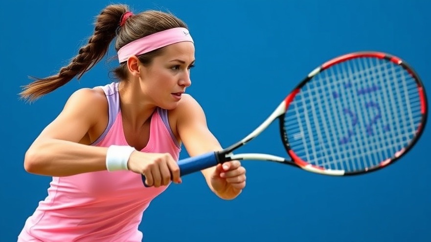 Focused female tennis player demonstrating swing technique for tennis training.
