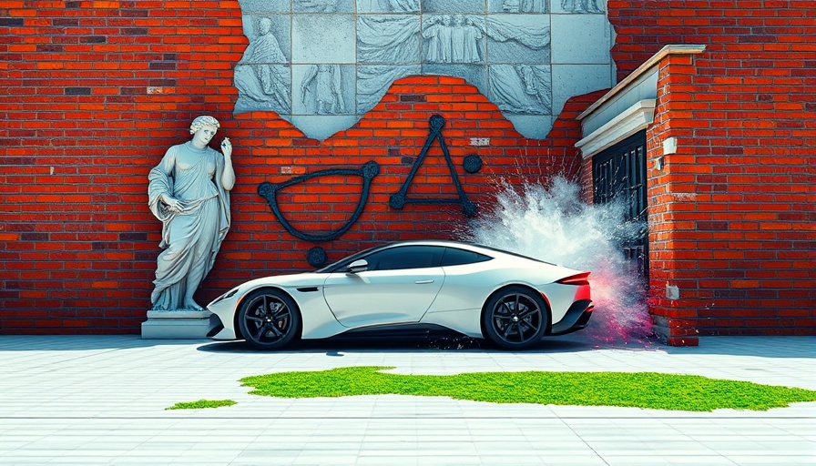 AI Hype Index visualization featuring a car and statue in a surreal setup.