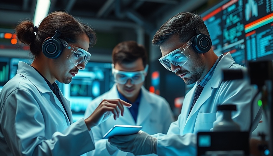 Scientists using technology in healthcare automation research lab.