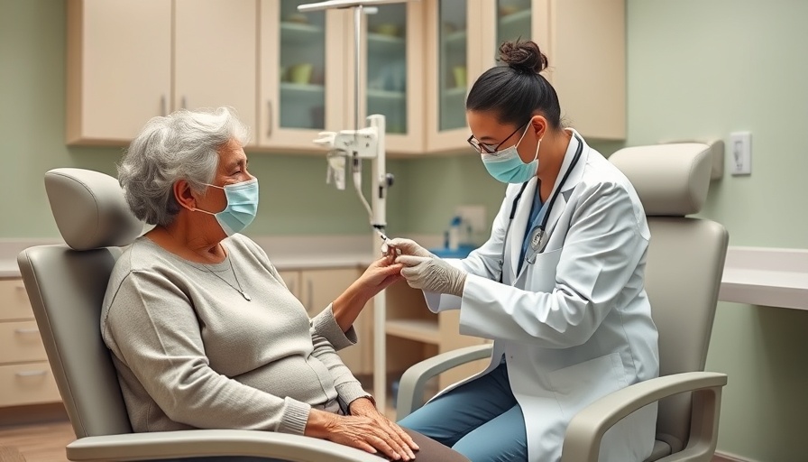 Healthcare worker administering treatment in clinic setting.